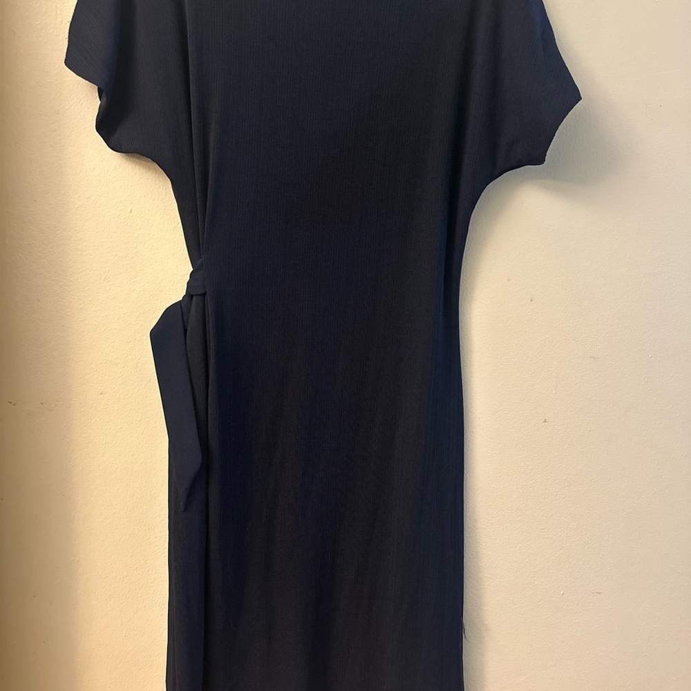 Blue Sheath Midi Dress with Cap Dolman Sleeves